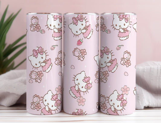 Hello Kitty Coffee Tumbler Bundle, Spring Flower Pink Cat PNG, 20oz Straight Skinny Wrap, Cartoon Tumbler, Tumbler Wrap, Full Tumbler Wrap 33 - VartDigitals