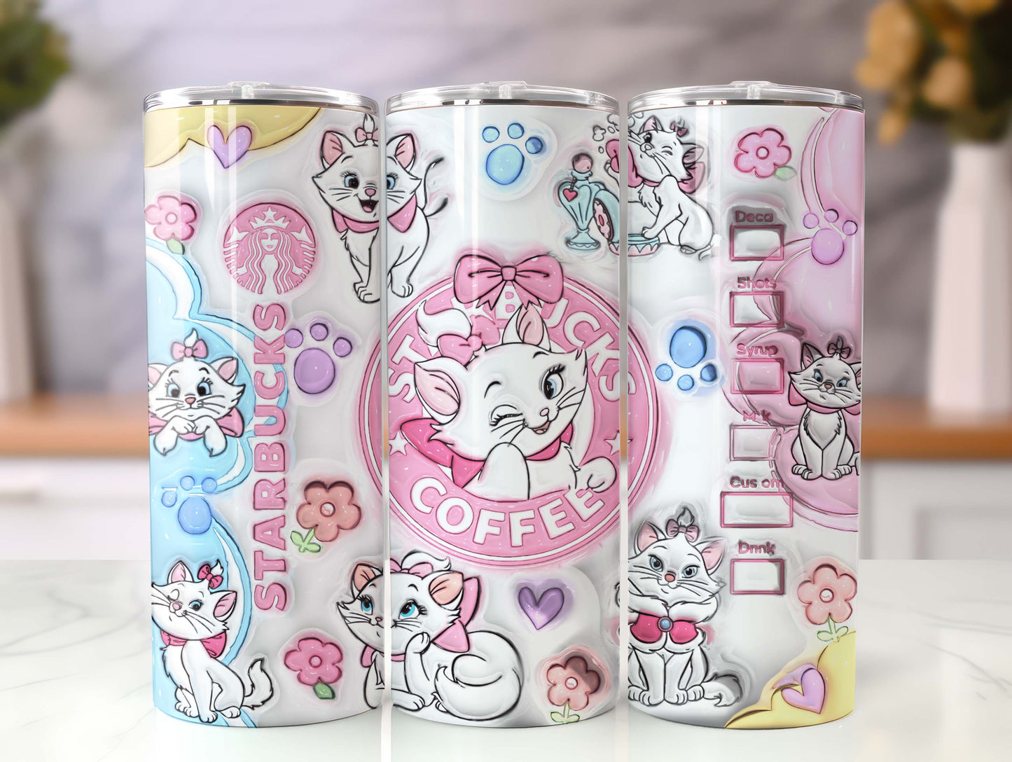 Cartoon 3D Halloween Inflated Tumbler, The Aristocats Tumbler Wrap, Inflated Cat Tumbler Wrap, Cute Cat Tumbler Sublimation Cats Coffee Png - VartDigitals