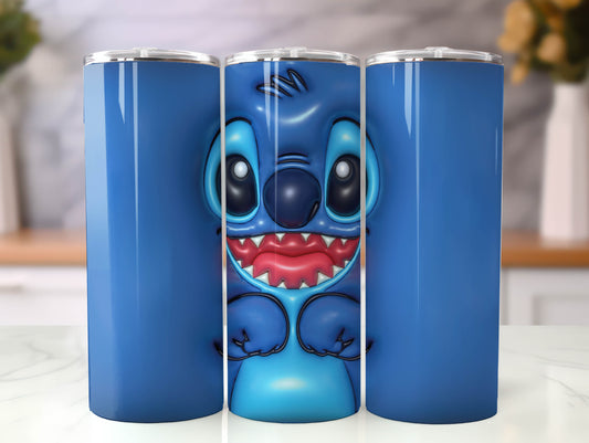 Stitch 3D Inflated Tumbler, Inflated 3D Stitch Tumbler Wrap,Tumbler Wrap, Full Tumbler Wrap, 20oz Skinny Tumbler, 3D Tumbler, Png Download 10 - VartDigitals