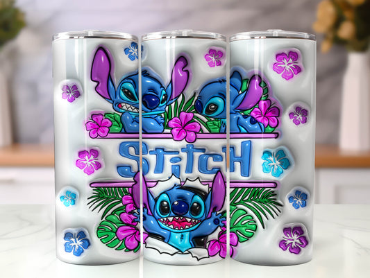 Stitch 3D Inflated Tumbler, Inflated 3D Stitch Tumbler Wrap,Tumbler Wrap, Full Tumbler Wrap, 20oz Skinny Tumbler, 3D Tumbler, Png Download - VartDigitals