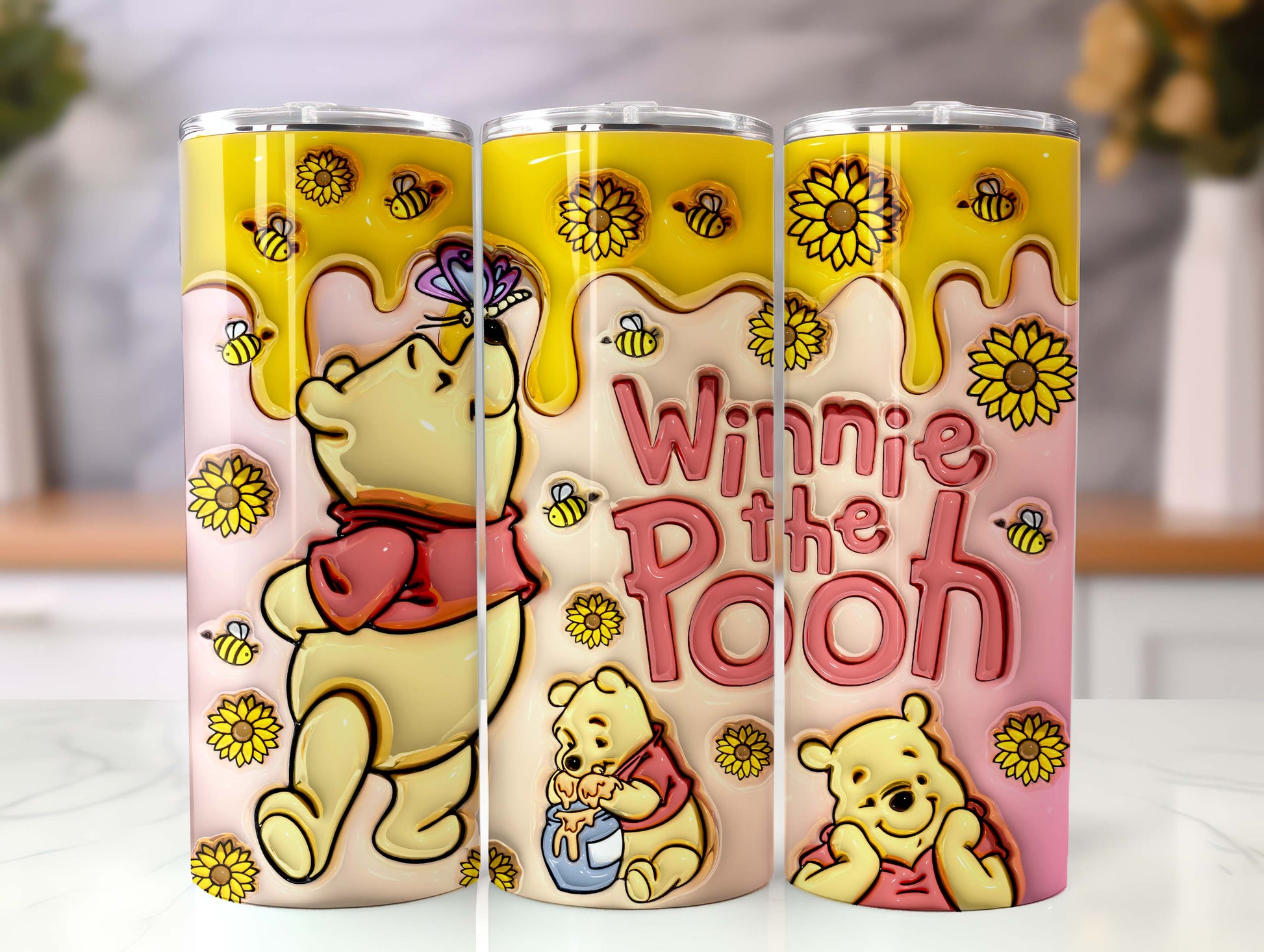 20 oz Cartoon 3D Bear Inflated Tumbler Png Tumbler Wraps, Inflated 20oz Sunflowers Skinny Sublimation Digital Downloads 3D Puffy Bear Design - VartDigitals