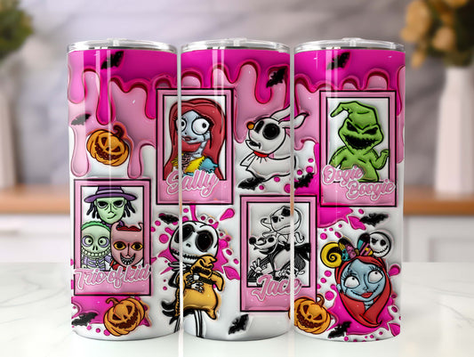 Inflated Cartoon Halloween Tumbler Design, 3D Spooky Vibes Tumbler Wrap, Pink Doll Halloween, 3D Nightmare Scary Tumbler Wrap, Pink Horror - VartDigitals