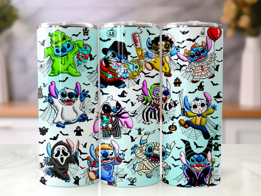 Halloween Costume Stitch 3D Inflated PNG 20oz Tumbler Wrap, Stitch Halloween Trick Or Treat Spooky Vibes, Stitch Horror friends Tumbler Wrap - VartDigitals
