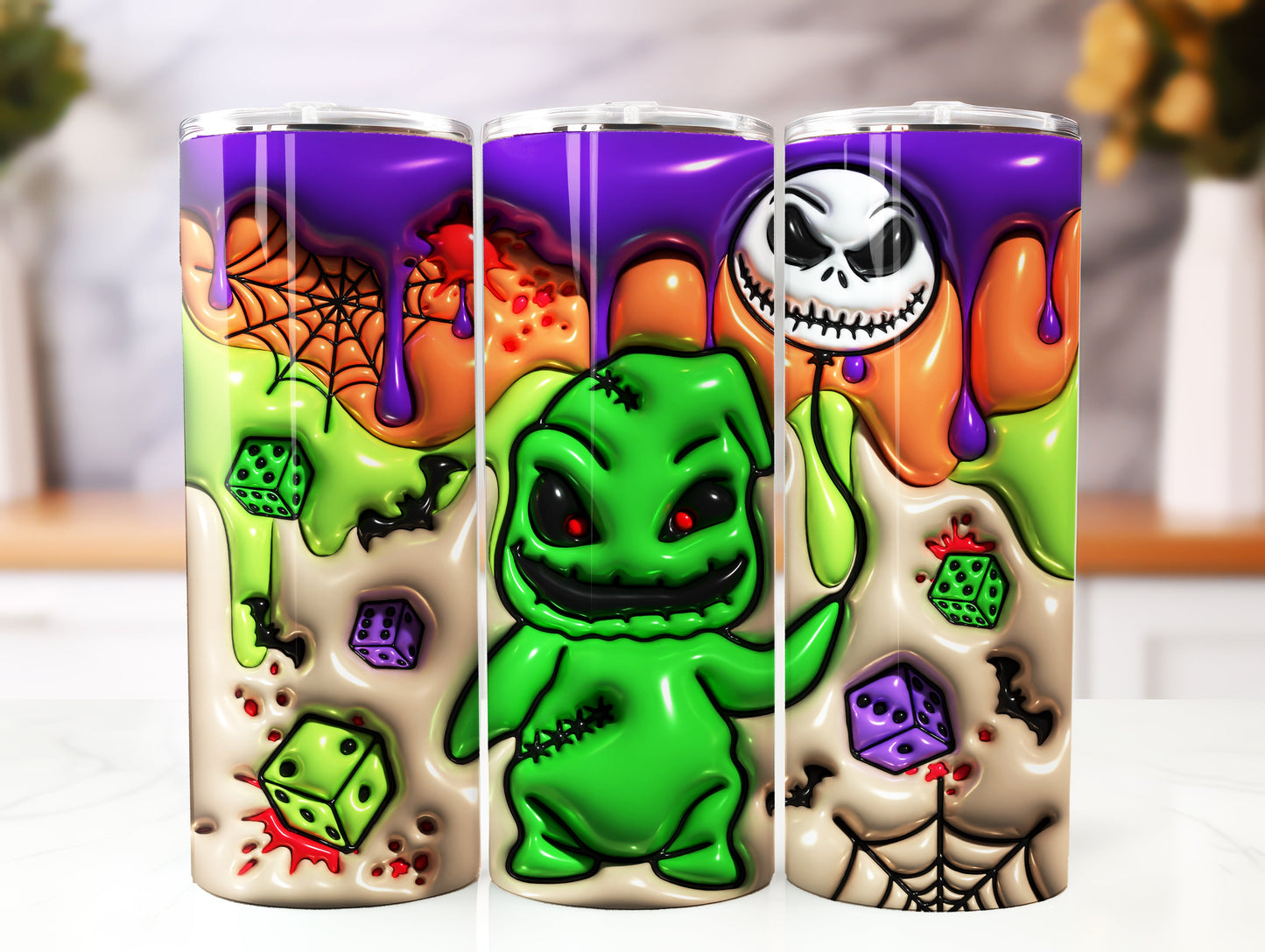 Spooky 3D Inflated Horror Characters: 20oz Tumbler Wrap PNG Design - VartDigitals