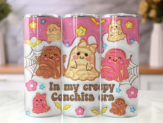 3D Inflated In My Creepy Conchita Era Tumbler Wrap, Spooky Conchas Tumbler Wrap, Mexican Pan Dulce Ghost PNG, Halloween Pan Dulce Conchas - VartDigitals