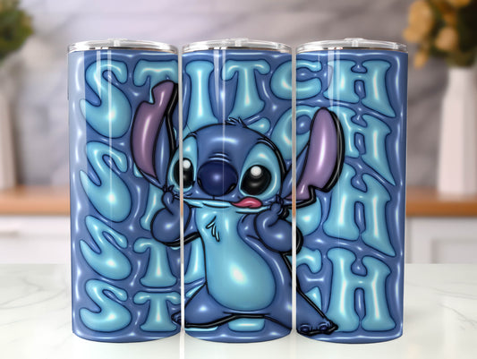 Stitch 3D Inflated Tumbler, Inflated 3D Stitch Tumbler Wrap,Tumbler Wrap, Full Tumbler Wrap, 20oz Skinny Tumbler, 3D Tumbler, Png Download 12 - VartDigitals