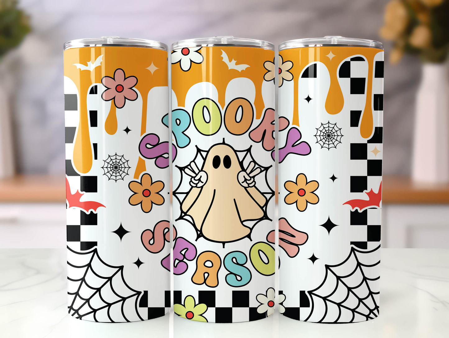 Retro Spooky Season Tumbler Wrap Design, 20 oz Skinny Tumbler Sublimation Design, Instant Digital Download PNG, Halloween Tumbler Wrap - VartDigitals