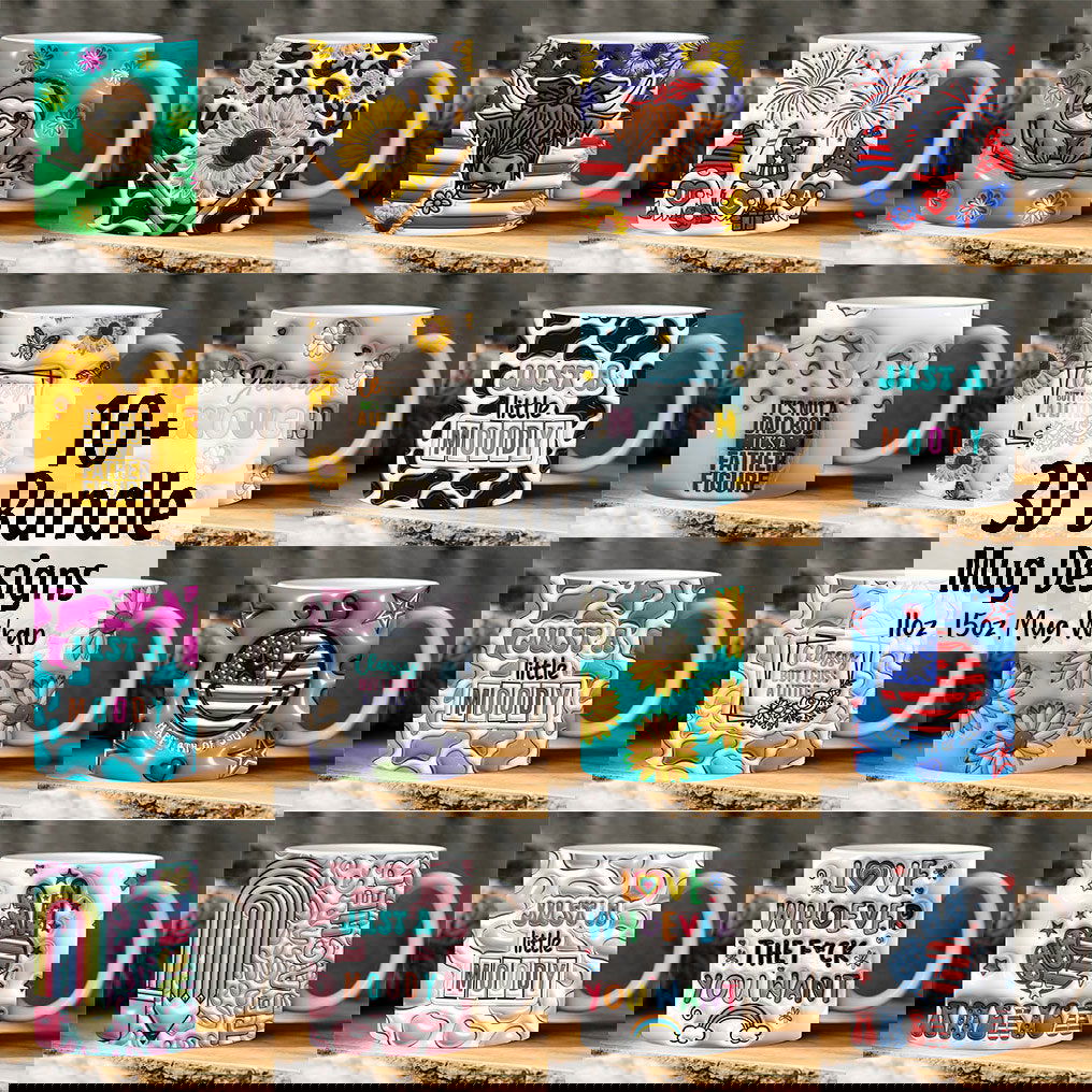 Bundle 3D Mug Wrap Sublimation Design, Wildflowers Mug Wrap, 11oz and 15oz Mug PNG, Butterfly Mug, Animal Mug, Coffee Mug Designs, 3D Floral Mug Sublimation