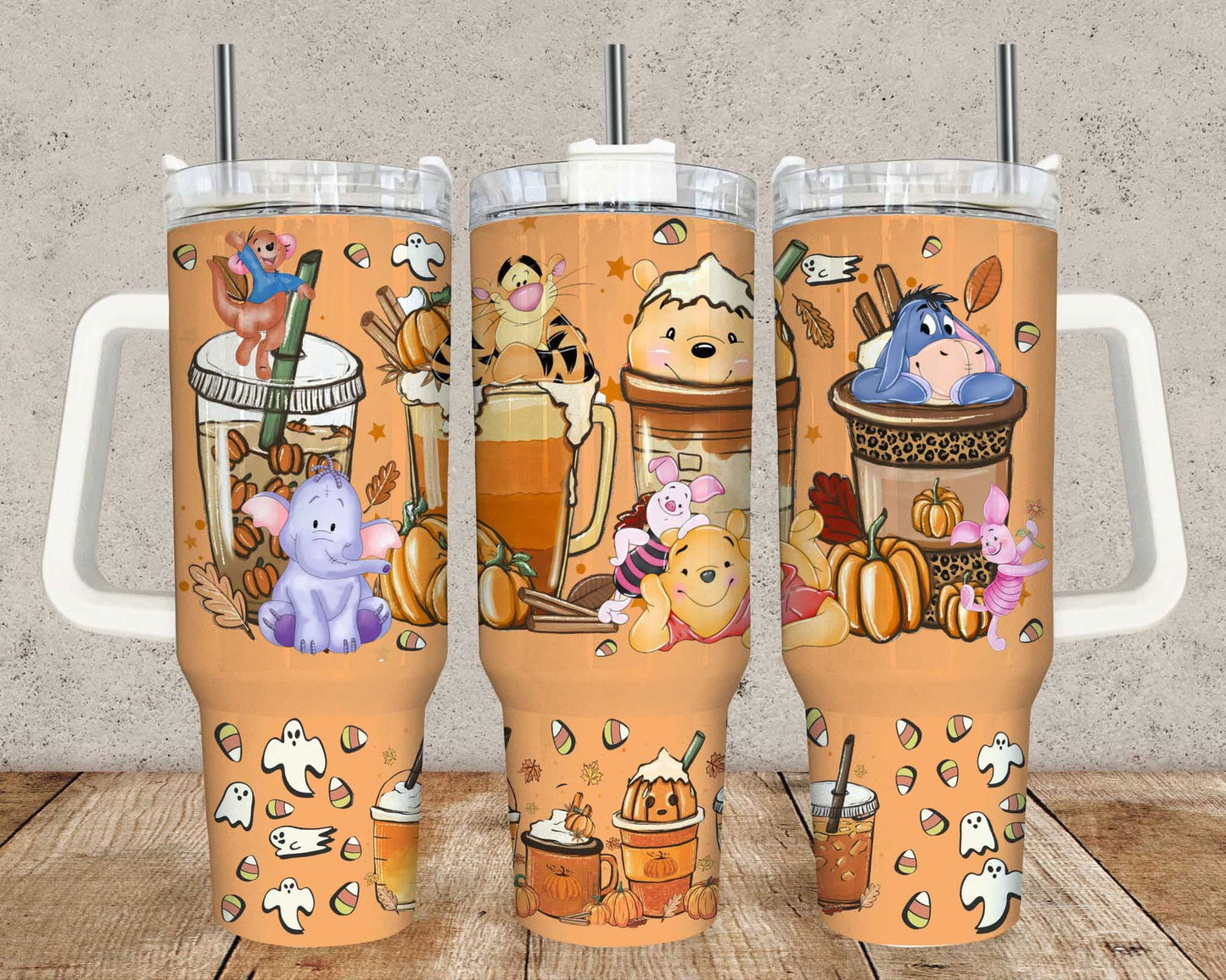 Bears Cartoon 40oz Tumbler Wrap Png, Cartoon Characters 40oz Tumbler Sublimation, Floral Cartoon 40oz Tumbler Png Sublimation Design 1