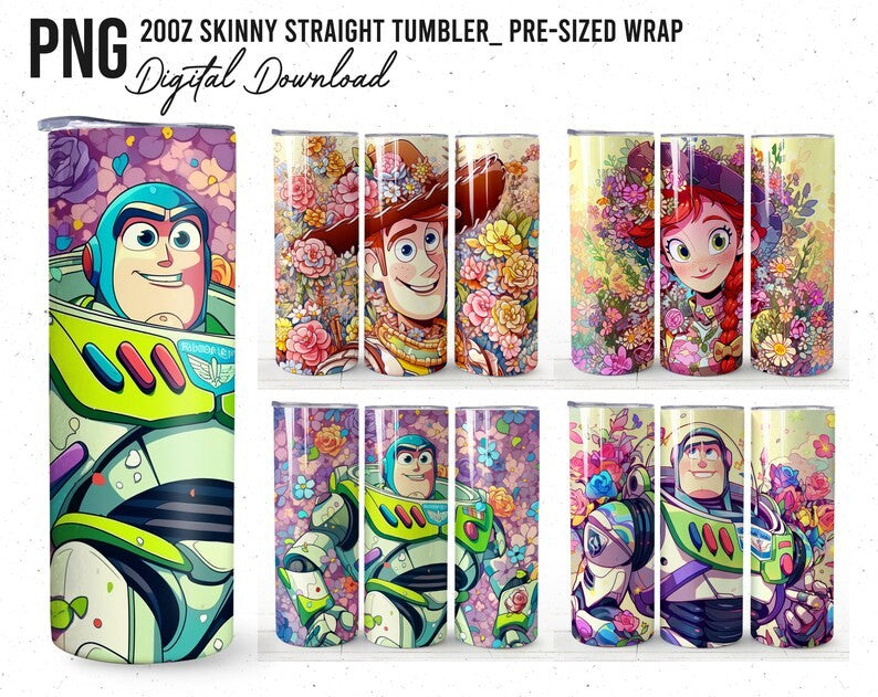 Bundle Cartoon Tumbler, 20oz Skinny Tumbler, Cartoon Tumbler, Full Tumbler Wrap, Toy Story Tumbler, Toy Story Png, Tumbler Wrap,Png download - VartDigitals