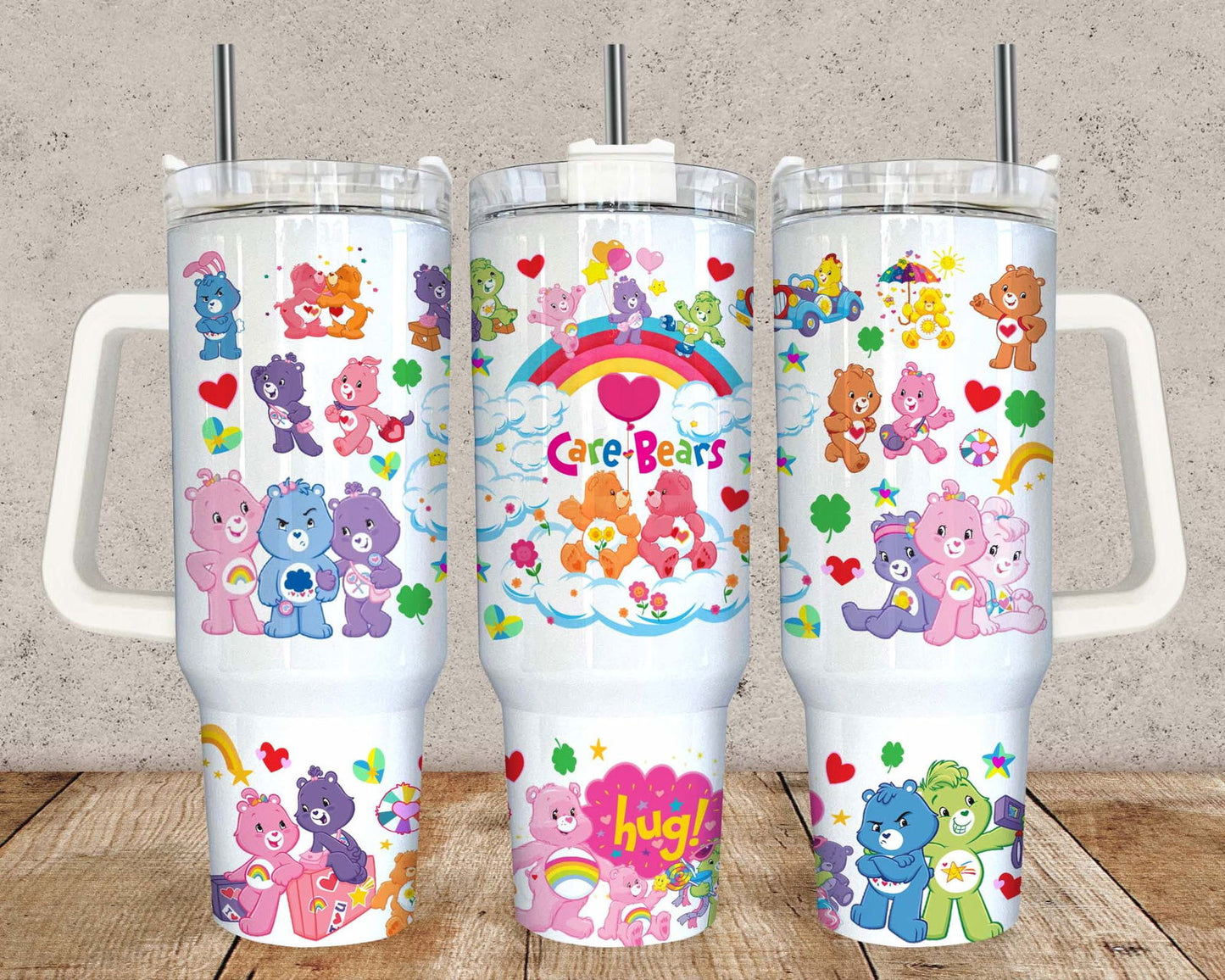 Care Bears Cartoon 40oz Tumbler Wrap Png, Cartoon Characters 40oz Tumbler Sublimation, Floral Cartoon 40oz Tumbler Png Sublimation Design 1