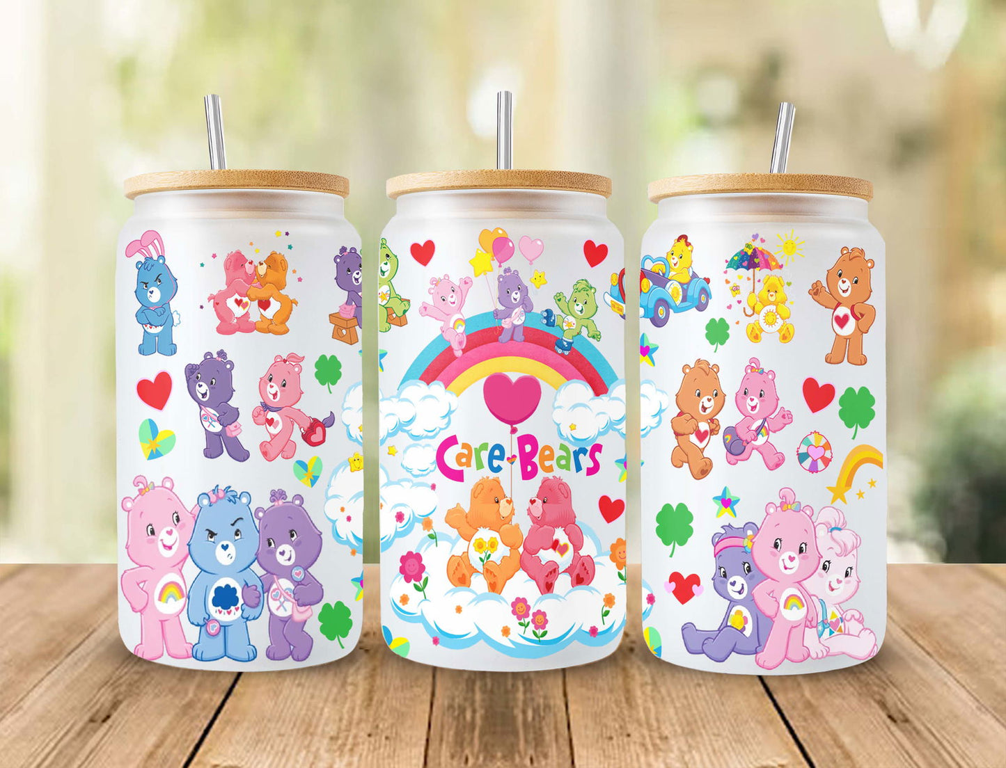 Bears Cartoons 16oz Wrap, 16oz Libbey Glass Can, Frosted Can Glass, Sublimation Design, Rainbow Design, Cute Bears Wrap, Cute Cartoon Design Download