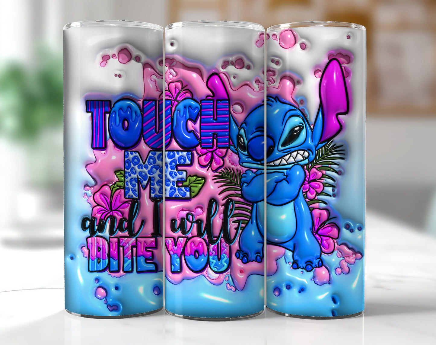 Inflated Stitch Tumbler Design Png 3D Stitch Tumbler, Touch Me And I Will Bite you, 20oz Skinny Sublimation,3D Puffy Stitch Sublimation Png - VartDigitals