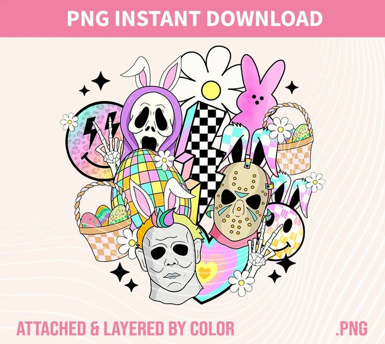 Easter horror png, retro Easter sublimation png, hanging with my peeps, Retro Easter png, Easter bunny smiley face, spring png, Png Download - VartDigitals