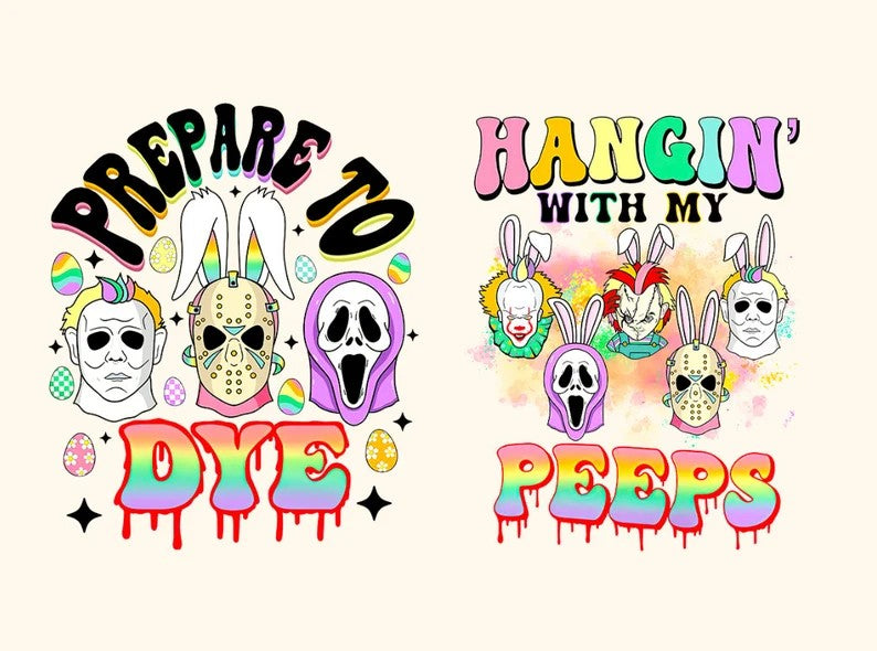 Chillin with my peeps, Easter horror png, retro Easter sublimation png, hanging with my peeps, Easter vibes, Prepare to dye png,horror bunny 1