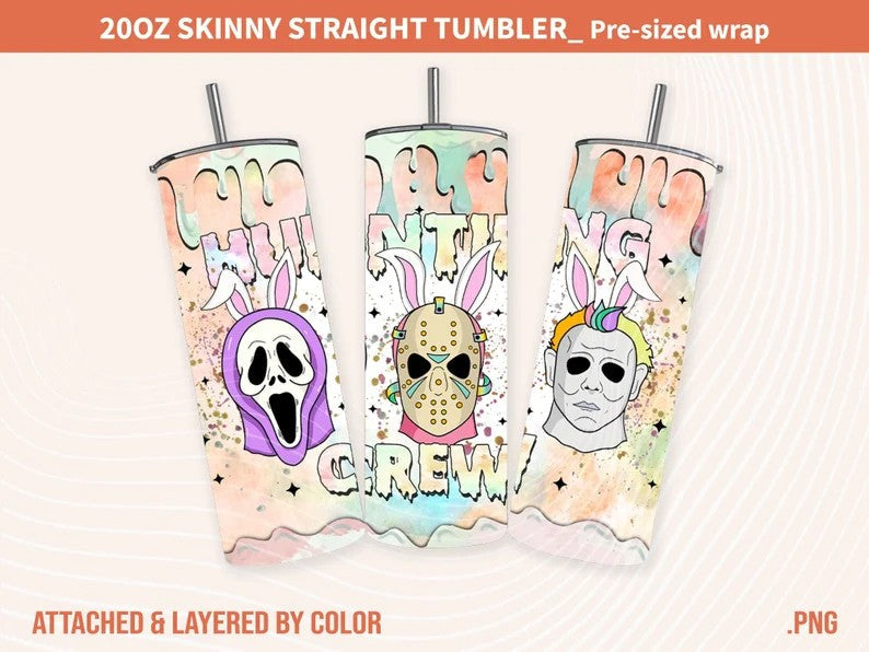 Horror Easter Tumbler Wrap ,Easter Hunting Crew Png, Horror Easter Bunny Png, Easter Ghostface Png, Retro Easter Horror 20 oz Tumbler Wrap - VartDigitals