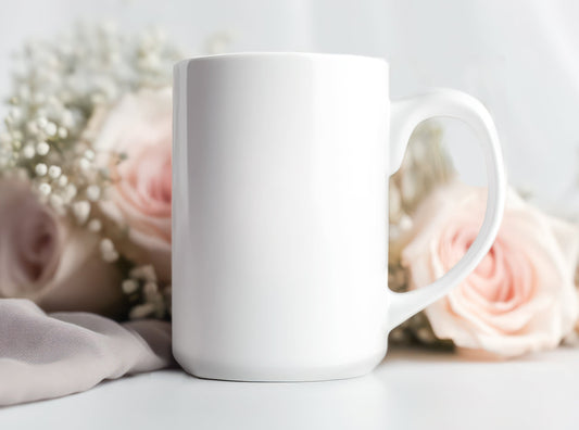 Floral 15oz White Mug Mockup: Coffee Mug PSD JPG Template for Lifestyle Branding - VartDigitals