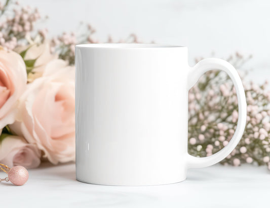Spring Floral Mug Mockup - 11 oz White Coffee Cup PSD Template for Lifestyle Branding - VartDigitals