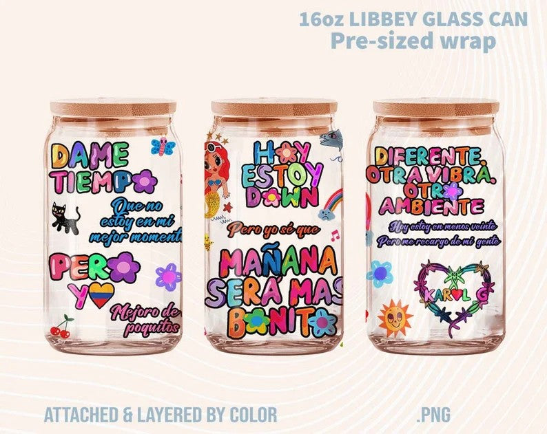 Karol G Tomorrow Beautiful Tumbler & 16 oz Glass can Wrap PNG - VartDigitals