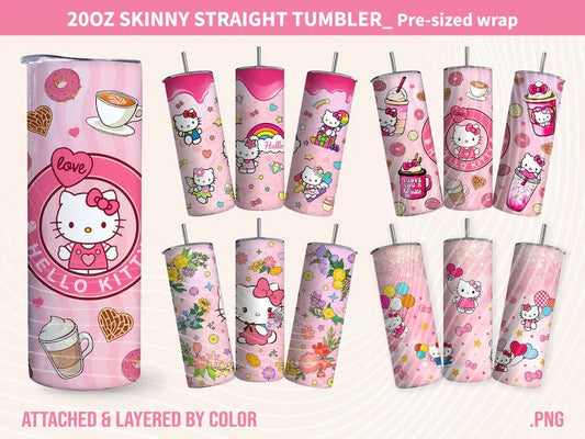 Kawaii Kitty Tumbler, Kitty Valentine, Kitty Coffee, 20oz Straight Skinny Wrap, Pink Cat Tumbler, Png Sublimation Design, Digital Download - VartDigitals
