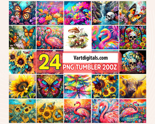 24 PNG TUMBLER Colorful Animals and Plants design 20oz Tumbler 2, PNG download - VartDigitals