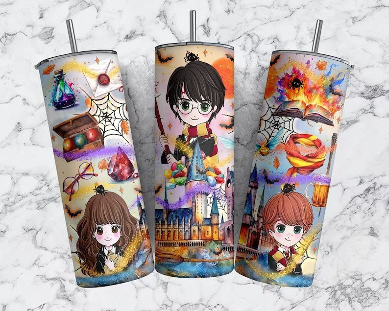 Magic 20oz Tumbler Wrap PNG, HP Skinny Tumbler Sublimation, Wizard Tumbler Png, Potterhead Tumbler Png, Hogwarts Wrap, Harry Magic Png - VartDigitals