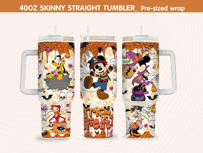 Mickey Halloween 40 oz Tumbler Wrap, Mickey Friends Halloween Quencher Tumbler Wrap, Horror Tumbler Wrap, Trick Or Treat, Spooky Vibes Png - VartDigitals
