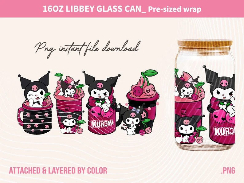 Pink Kitty PNG, 16oz Glass Can Wrap, 16oz Libbey Can Glass, Kitty Cartoon Tumbler Wrap, Full Glass Can Wrap, Cartoon Tumbler, Pink Kitty - VartDigitals
