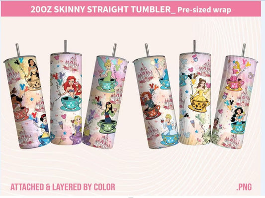 Princess Tumbler Wrap, 20oz Skinny Tumbler, Princess Tumbler, Cartoon Tumbler Wrap, Magic Castle, Balloon Png, Tumbler Print - VartDigitals