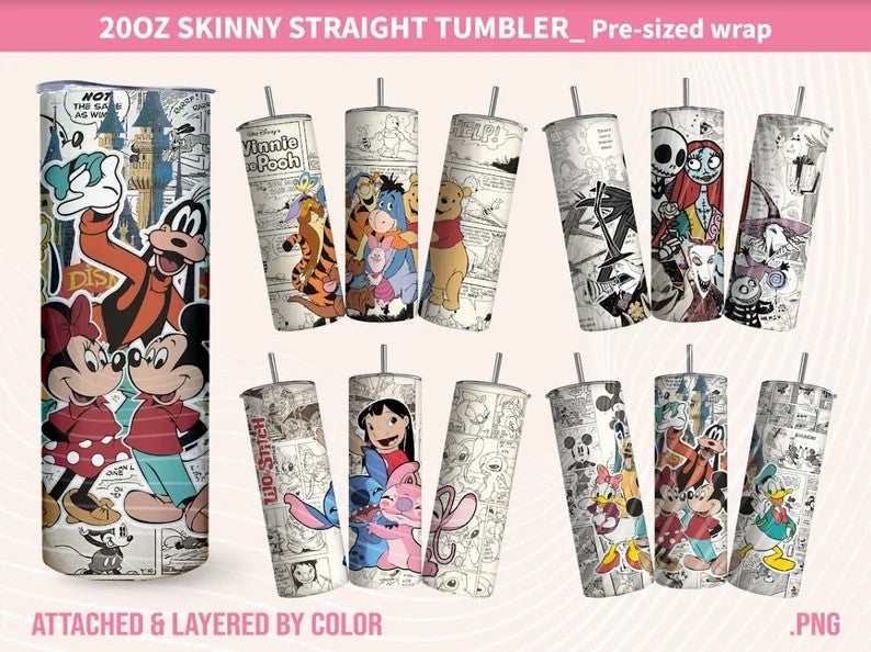 Retro Cartoon Coffee Tumbler, Magic Tumbler, 20oz Skinny Straight, Tumbler Wrap, Valentine Tumbler Wrap, Full Tumbler Wrap, 4 FILES Png Download - VartDigitals