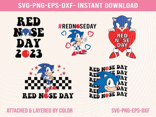 Sonic Red Nose Day Png Bundle Svg, Cartoon Red Nose Day Designs, Fund Raising Red Nose, Sonic Red Nose File Cricut, Red Noese Png - VartDigitals