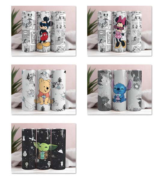 Mickey, Pooh, Stitch, Yoda Sublimation Design, Great for 20oz Skinny Tumblers can be used for sublimation, Waterslide or to print vinyl wraps, Cute Water Cup