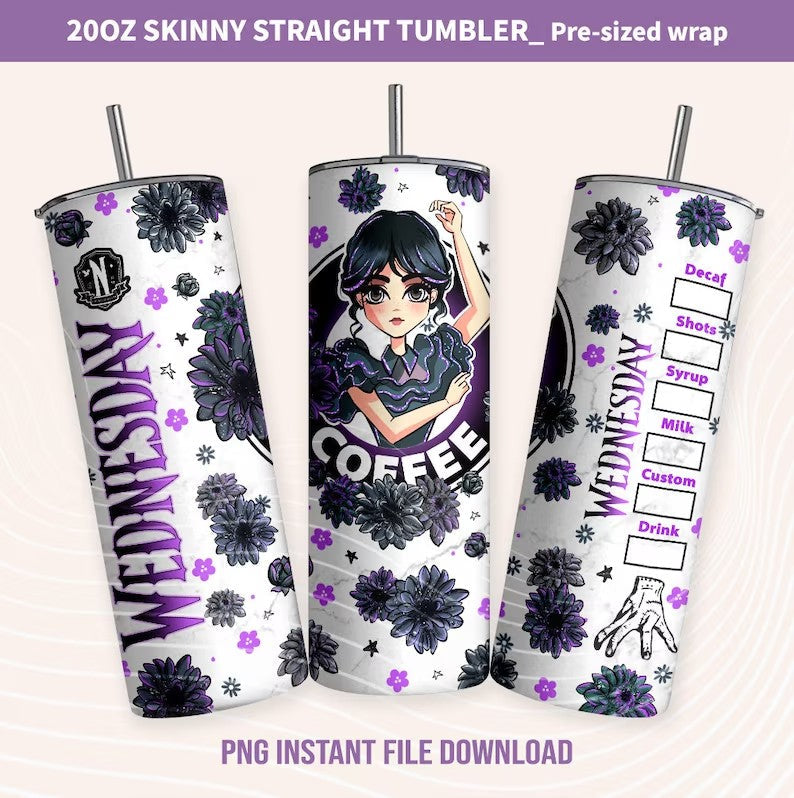 Wednesday Addams TumblerWrap, Jenna Ortega, Addams Family, Png Download, 20oz Tumbler Wrap, Wednesday Digital Files, Addams Tumbler Wrap - VartDigitals