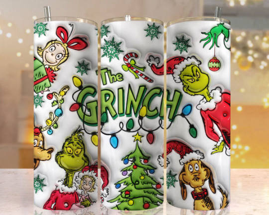 3D Inflated Cartoon Christmas Tumbler PNG, 3D Christmas Coffee Tumbler Wraps 20oz Skinny Sublimation, Merry Grinchmas, My Day Tumbler - VartDigitals