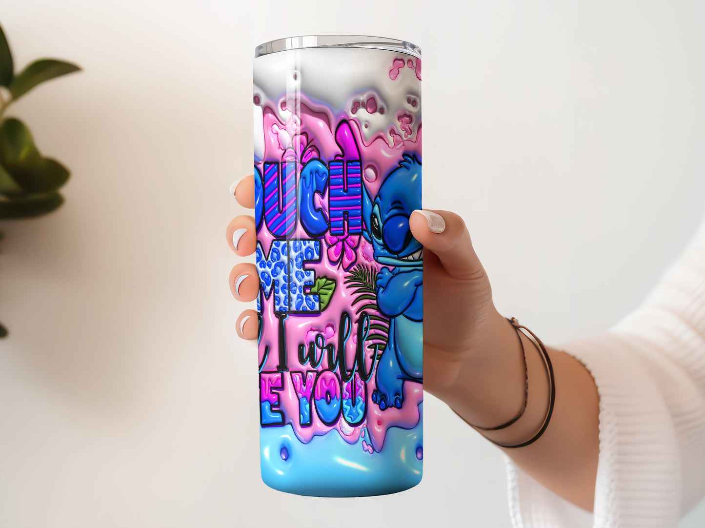 Inflated Stitch Tumbler Design Png 3D Stitch Tumbler, Touch Me And I Will Bite you, 20oz Skinny Sublimation,3D Puffy Stitch Sublimation Png - VartDigitals