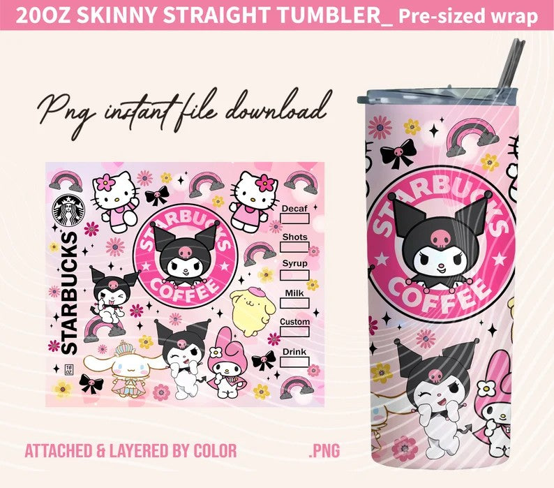 Kawaii Kitty Tumbler Wrap, Cartoon Tumbler, 20oz Straight Skinny Wrap, Pink Kitty Png, Pink Cat Tumbler Wrap, Png Sublimation Design - VartDigitals