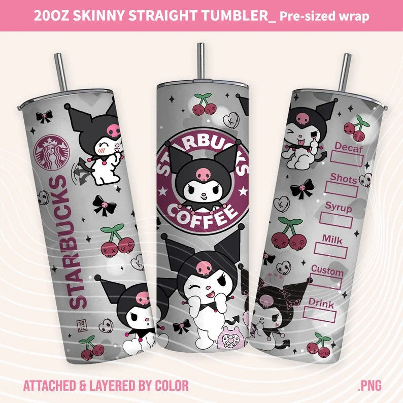 Bundle Kawaii Kitty Tumbler, Kitty Coffee, 20oz Straight Skinny Wrap, Cartoon Spring Flowers, Pink Cat Tumbler, 5 PNG FILES Png Sublimation Design - VartDigitals