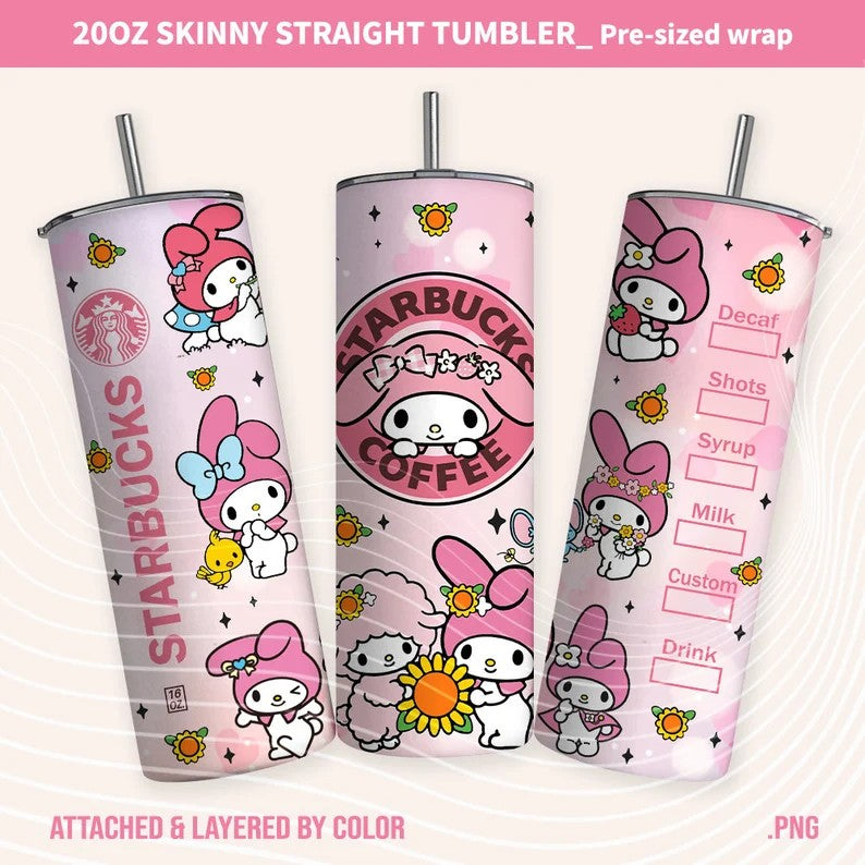Bundle Kawaii Kitty Tumbler, Kitty Coffee, 20oz Straight Skinny Wrap, Cartoon Spring Flowers, Pink Cat Tumbler, 5 PNG FILES Png Sublimation Design - VartDigitals