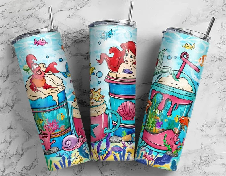 Ariel Tumbler Wrap, Princess Coffee Tumbler Wrap, 20oz Skinny Tumbler, Skinny Tumbler Wrap, 20oz Tumbler, Png download - VartDigitals