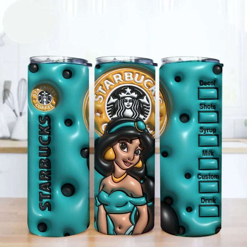 Inflated Princess Tumbler Design Png 3D Tumbler Wraps 20oz Skinny Sublimation Digital Downloads 3D Puffy Princess Design Sublimation Png