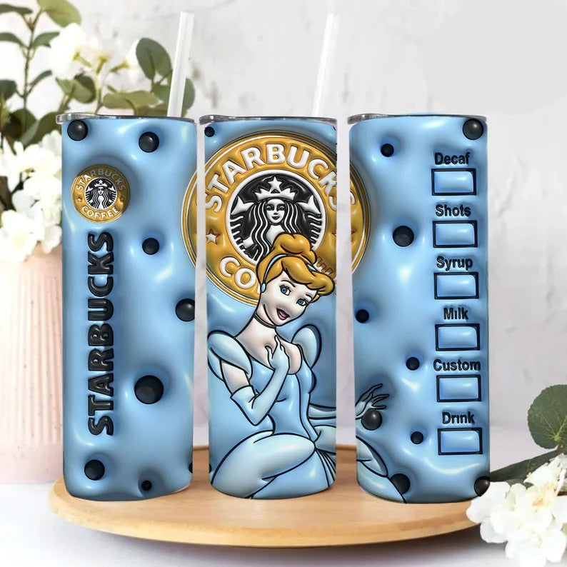 Inflated Princess Tumbler Design Png 3D Tumbler Wraps 20oz Skinny Sublimation Digital Downloads 3D Puffy Princess Design Sublimation Png