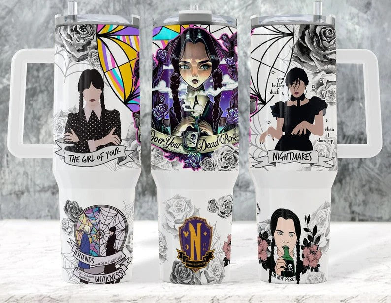 Wednesday 40 oz Tumbler Wrap PNG, Cartoon 40oz Quencher Tumbler Sublimation, Full Tumbler Wrap Png, Tumbler Wrap, Sublimation Png - VartDigitals