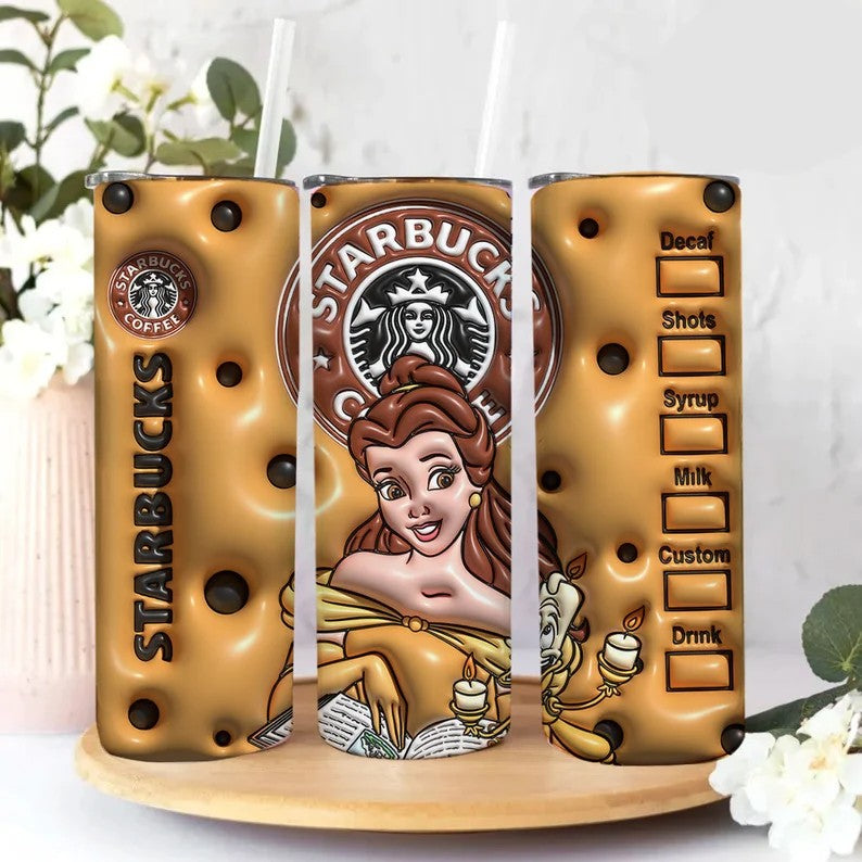Inflated Princess Tumbler Design Png 3D Tumbler Wraps 20oz Skinny Sublimation Digital Downloads 3D Puffy Princess Design Sublimation Png
