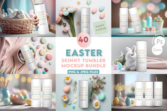 40 x Easter Theme Skinny Tumbler Mockup Mega Bundle - 20oz Skinny Tumbler Mockup - Tumbler Mock Edit on Canva or PS - Transparent Background - VartDigitals