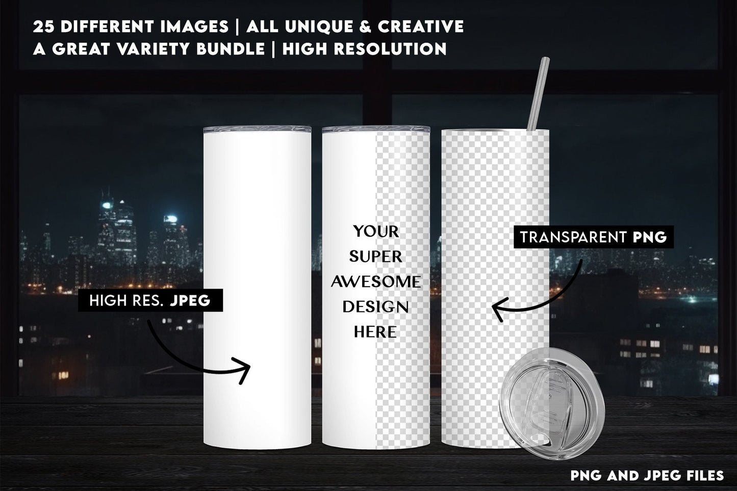 25 x Dark Essence Tumbler Mockup Variety Bundle 20oz Skinny Straight Tumbler Mock up Transparent PNG Mock-Up Edit in CANVA Photoshop - VartDigitals