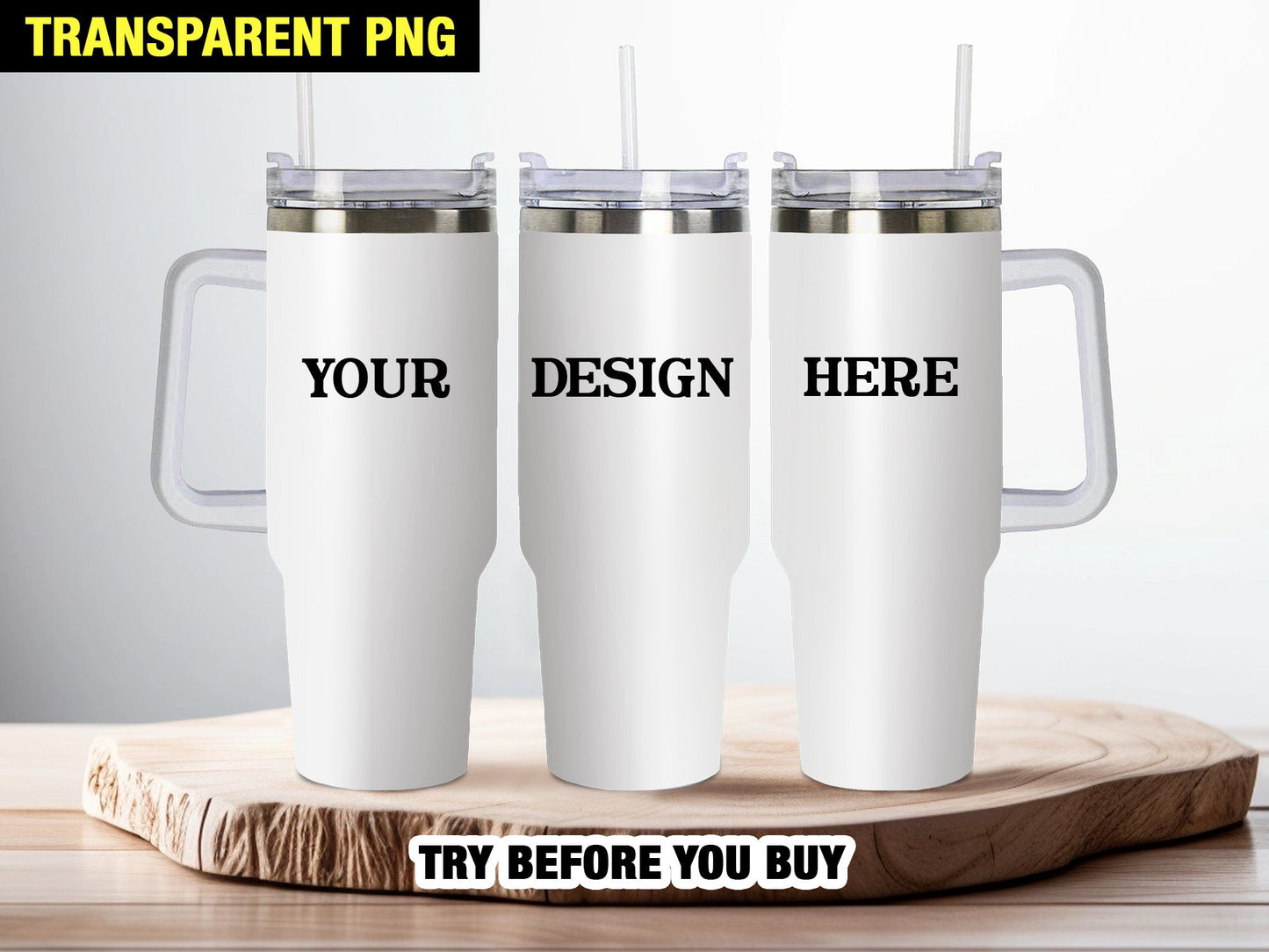 40z Tumbler Mock Up PNG Transparent File - Edit in CANVA, Photoshop, and More 40oz Tumbler with Handle Mock Up - VartDigitals