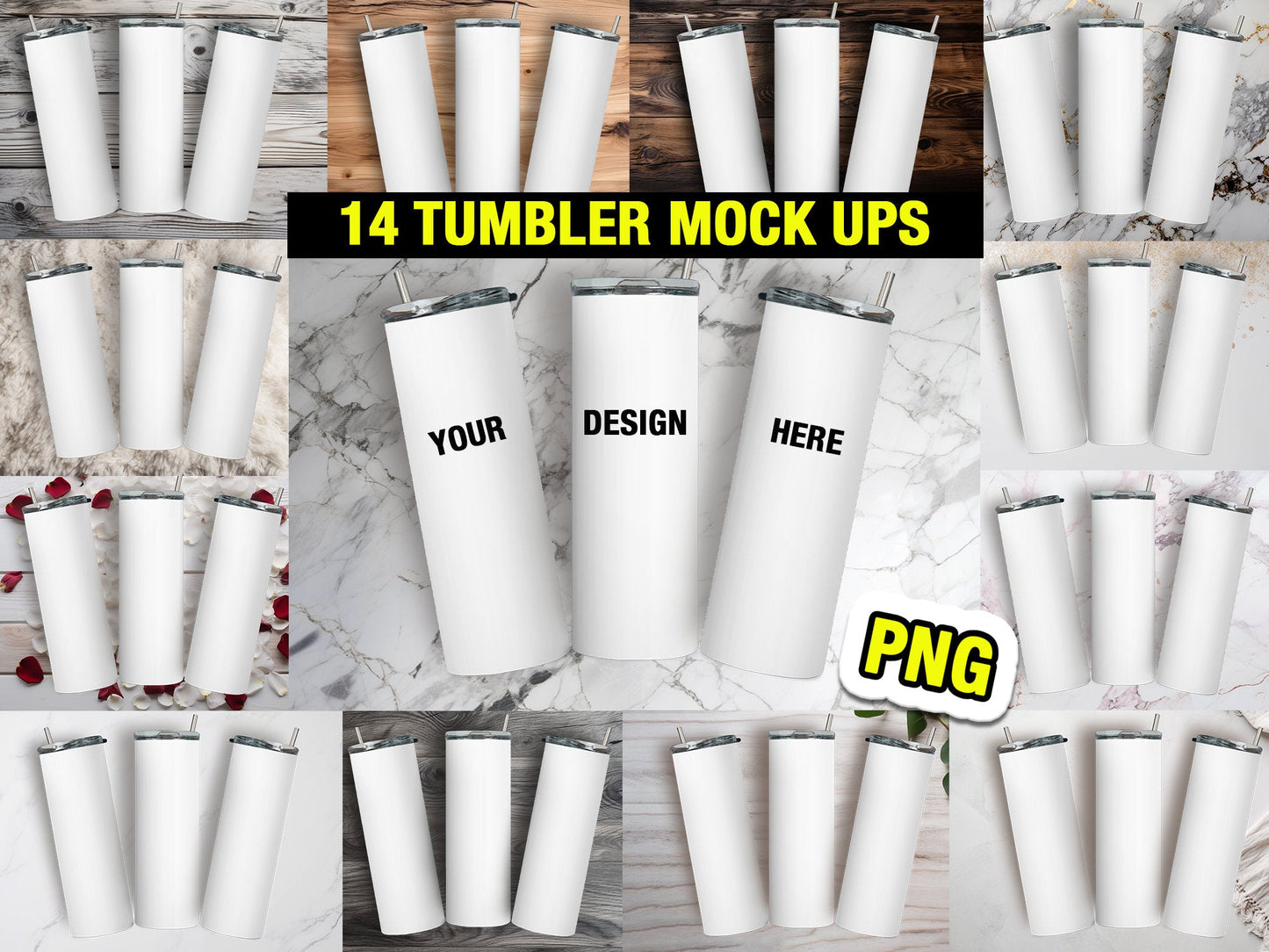 14 Tumbler Straight Mock Ups ARCH Flat Lay Bundle PNG File - Edit in CANVA, Photoshop, and More 14 Backgrounds Mock Up Tumbler - VartDigitals