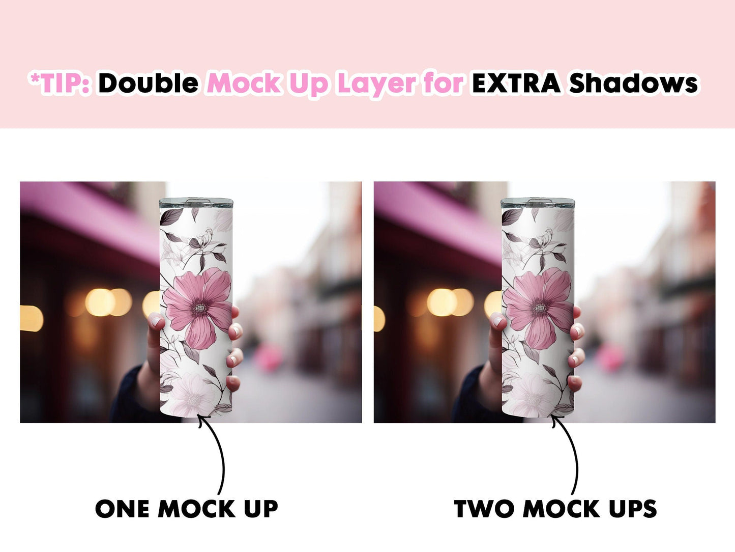 50 Different Pink 20z Tumbler Straight Mock Ups PNG File - Edit in CANVA, Photoshop, and More 50 Backgrounds Realistic Mock Up Tumbler - VartDigitals