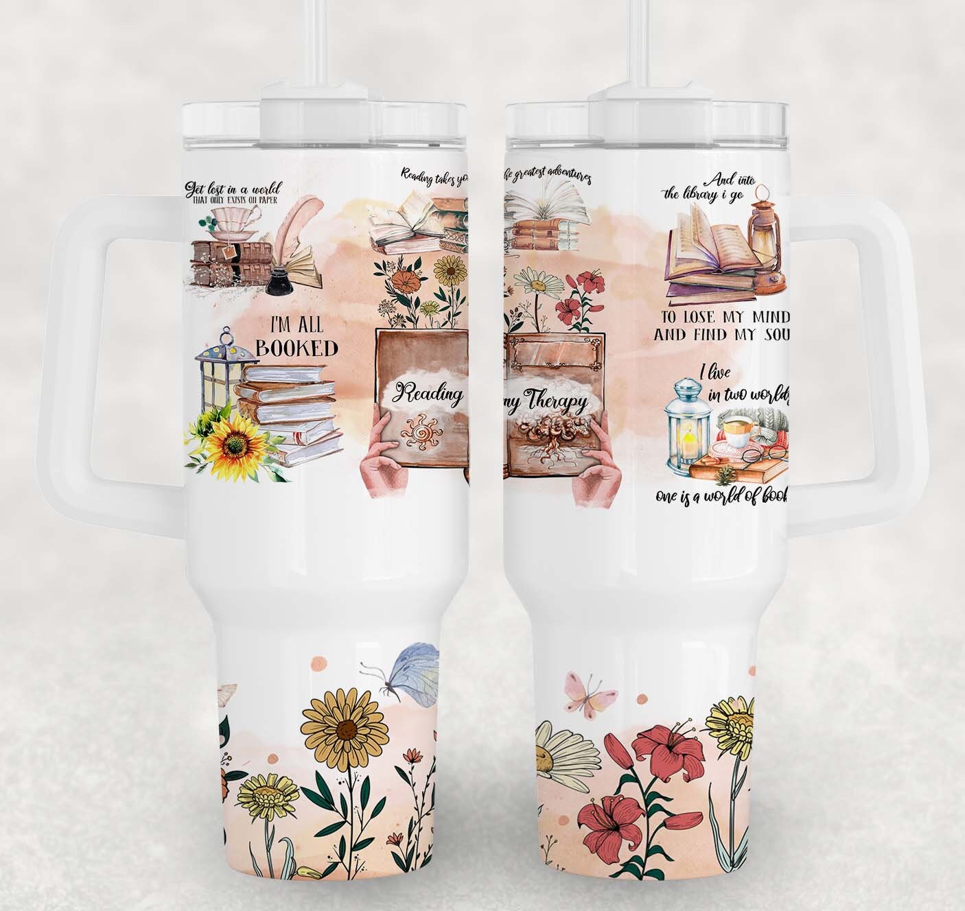 Book 40oz Tumbler Wrap, Reading Lover Tumbler Wrap, Reading is My Therapy, Tumbler 40oz Sublimation Design, Book Lover Gifts For Women - VartDigitals
