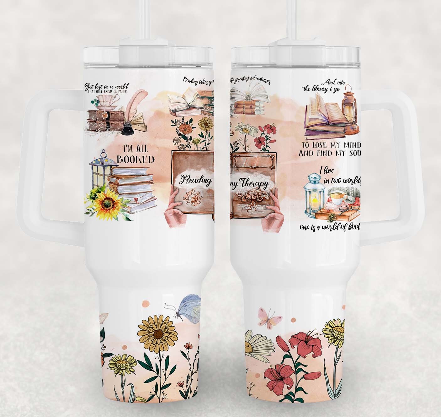 Book 40oz Tumbler Wrap,  Reading Lover Tumbler Wrap, Reading is My Therapy, Tumbler 40oz Sublimation Design, Book Lover Gifts For Women - VartDigitals